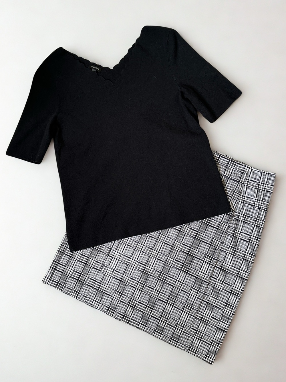 Michael Kors Pencil Skirt Sz 12 + Talbots Light Sweater L Black White Work Set